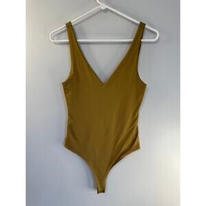 Forever 21 Women's Medium Golden Green V-Neck Tank Body Suit Snap Bottom